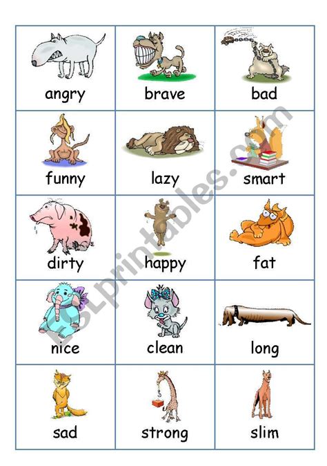Image result for Adjective Cards Printable