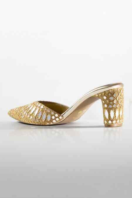 Buy Gold Cut Work Mirage Luxe Mules by Signature Sole Online at Aza ...