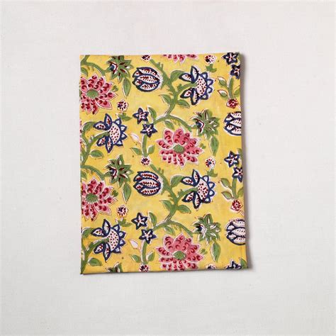 Yellow Sanganeri Block Printed Cotton Precut Fabric