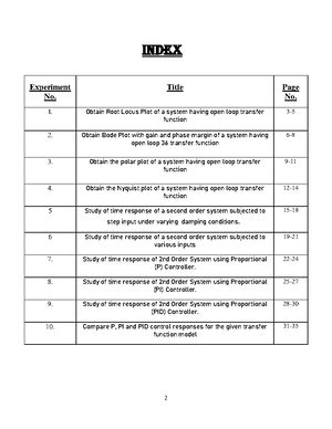 Control System Lab 1 - INDEX Experiment No. Title Page No. Obtain Root ...