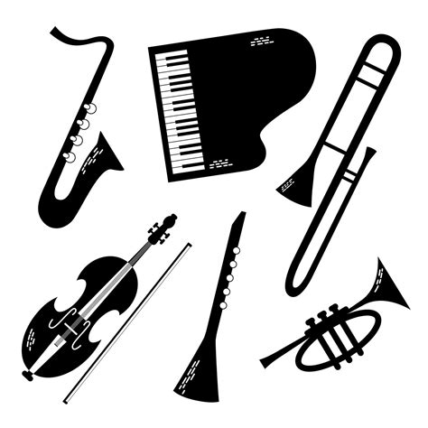 Vector set of musical jazz instruments drawn in graphic style. Isolated ...
