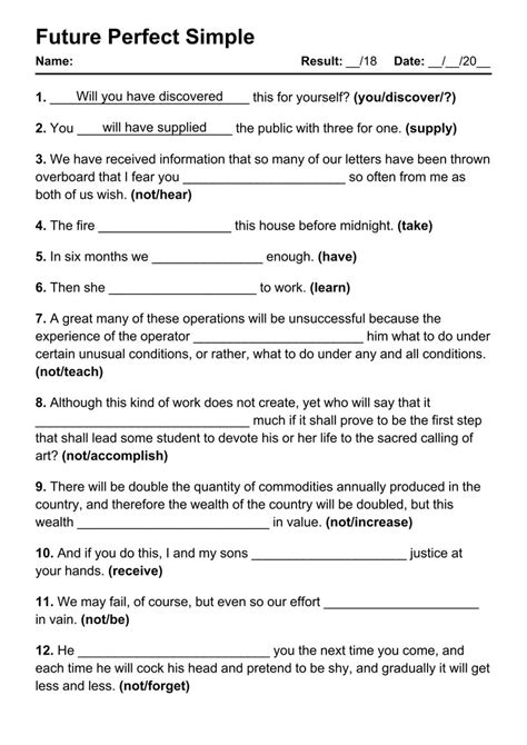 Future Perfect Practice Worksheets 的图像结果
