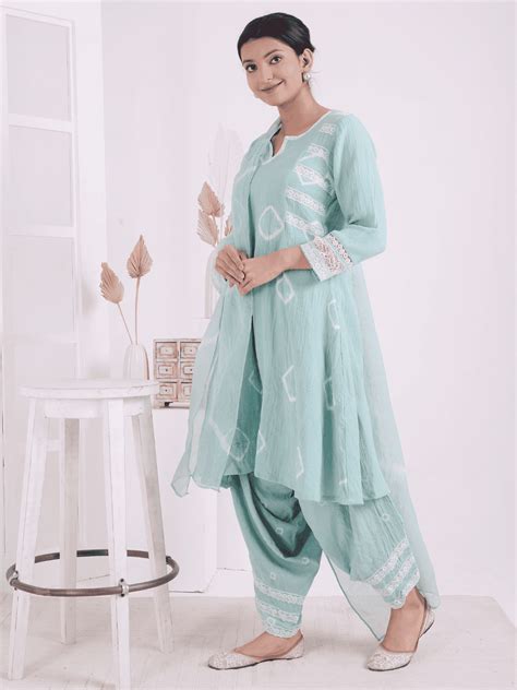 Tie & Dye Kurta Set - Aqua Green – Charkha Tales
