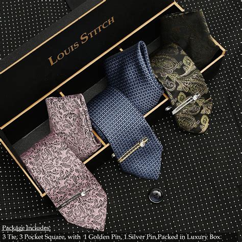 Buy LOUIS STITCH Mens Italian Silk Necktie Combo With Pocket Square And ...
