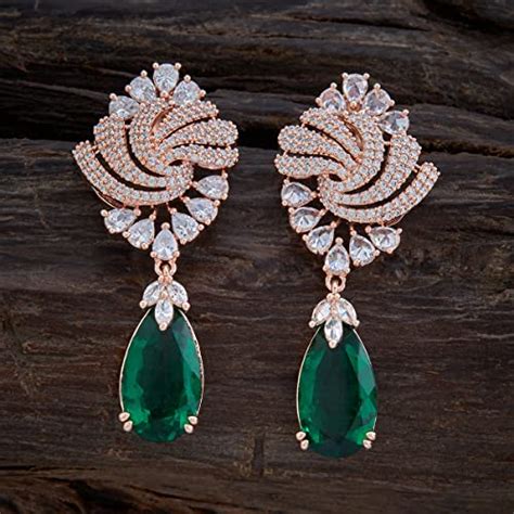 Buy Kushal's Fashion Jewellery Rose-Gold Polish Green Earring with ...