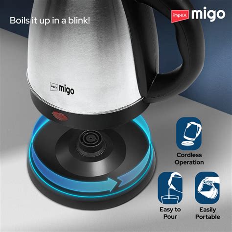 Impex Migo Inferno Stainless Steel Electric Kettle 1.8 Litre 1500 Watt ...