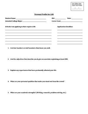 Fillable Online Personal Profile for LOR Fax Email Print - pdfFiller