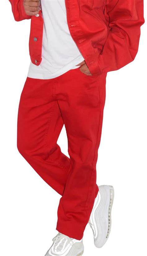 Mens Red Denim Jeans Men Comfort Fit Jean Casual Wear Size Short - Etsy