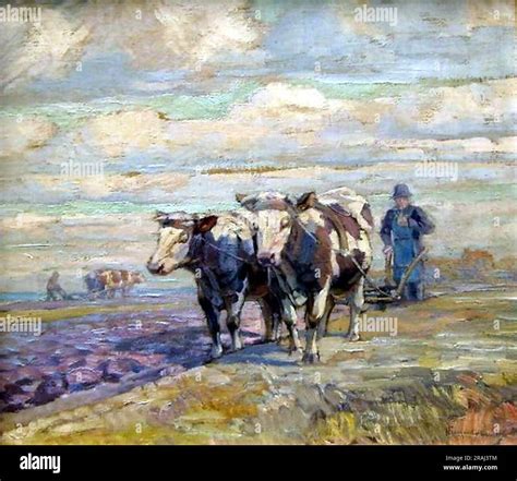 Nice landscape with Ox and farmer 1930 by Nikolay Bogdanov-Belsky Stock Photo - Alamy