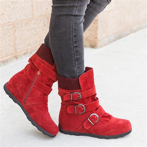 POROPL Mid-Calf Boots For Women Flat Winter Boots For Women Ankle Boots ...