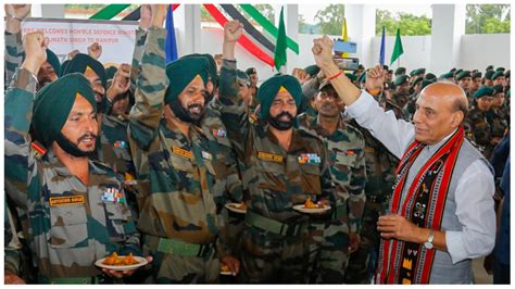 Rajnath Singh interacts with troops of Red Shield Division, Assam ...