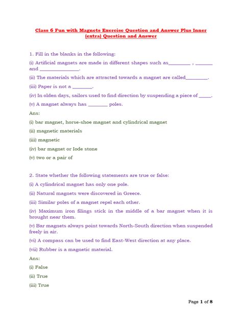 Class 6 Science Fun with Magnet Question and Answer 的图像结果