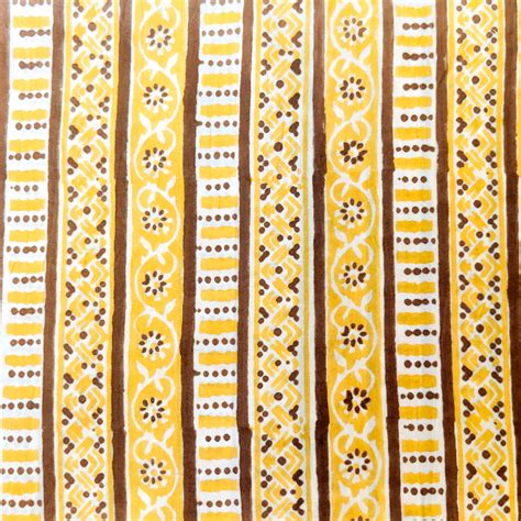 Pure Cotton Jaipuri Yellow And Brown Multi Pattern Border Hand Block P ...