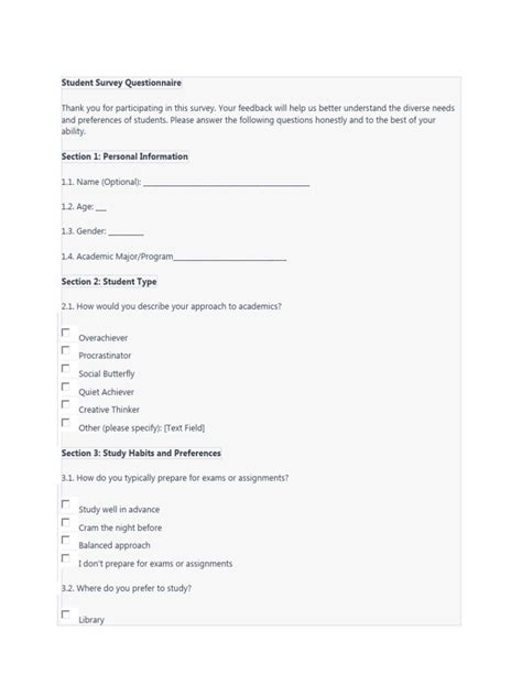 Questionnaire Examples for Students 的图像结果