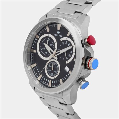 Mont Neo Men's Chronograph Round Dial Quartz Silver Stainless Steel ...