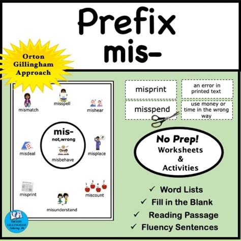Prefix mis- Anchor Charts Worksheets Games by Orton Gillingham Tutoring PA