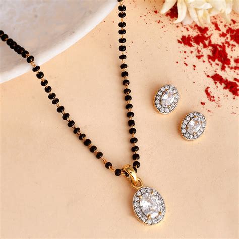 Sparkling Essentials White Oval Cz Studded Gold Plated Mangalsutra Set ...