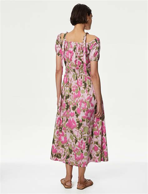 Buy Pure Cotton Floral Midi Waisted Dress at Marks & Spencer