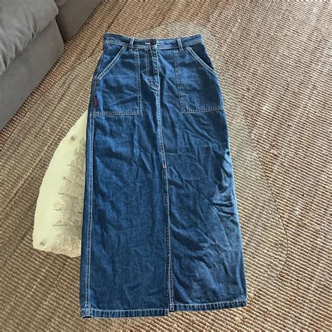 Vintage maxi floor length denim skirt Size 28... - Depop