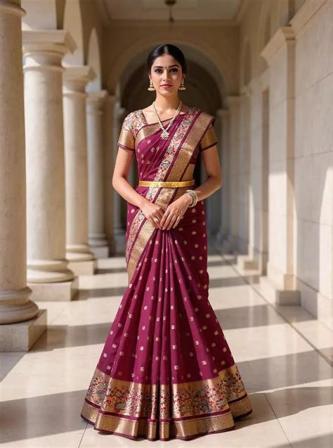 Maroon Banaras Silk Saree with Paisley & Meenakari Border – South India ...