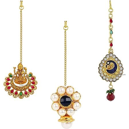 Buy Om Jewells Bridal Jewellery Gold Plated Maang Tikka Studded With ...