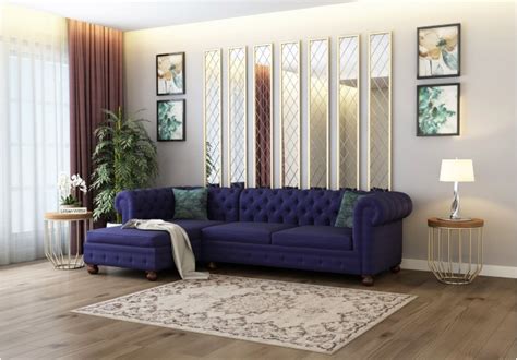 Buy Beck L-Shaped Left Aligned Sofa (Cotton, Navy blue) Online India ...