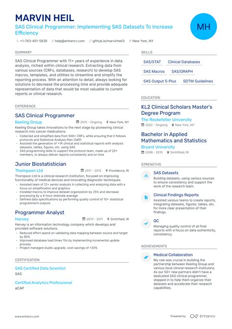 5 SAS Clinical Programmer Resume Examples & Guide for 2023