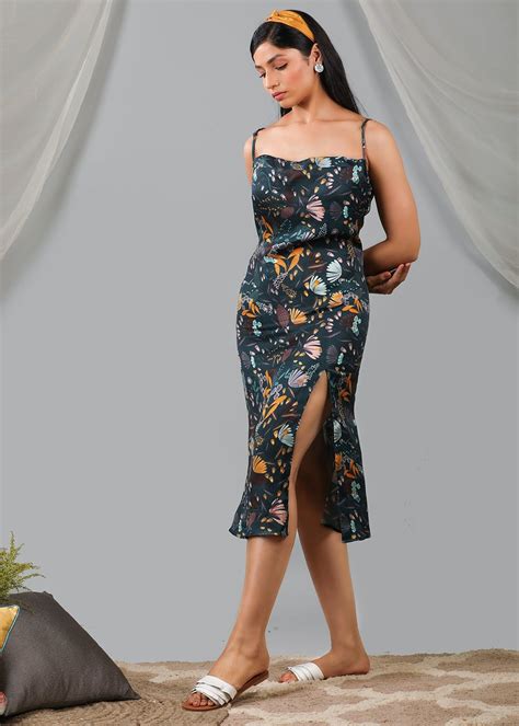 Get Strappy Floral Printed Satin Dress at ₹ 3010 | LBB Shop