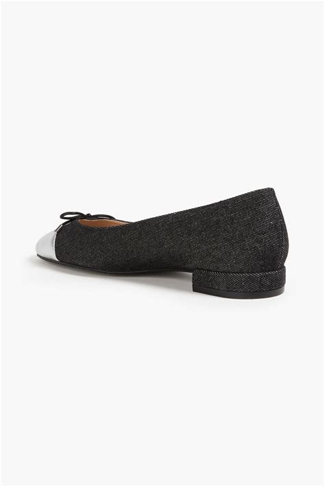 STUART WEITZMAN Sleek metallic leather-trimmed denim ballet flats | THE ...