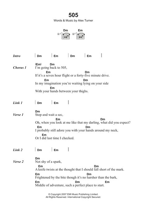 505 by Arctic Monkeys Sheet Music for Guitar Chords/Lyrics at Sheet ...