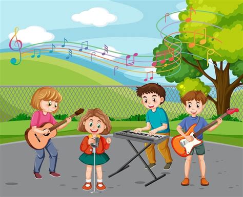 Kinder, die Musik im Park spielen | Kostenlose Vektor