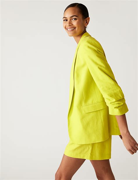Buy Linen Blend Ruched Sleeve Blazer at Marks & Spencer