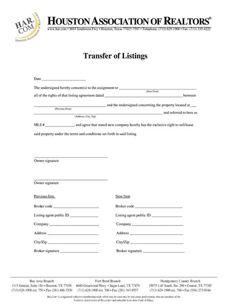 HAR Transfer of Listings - Fill Out, Sign & Share Online | pdfFiller