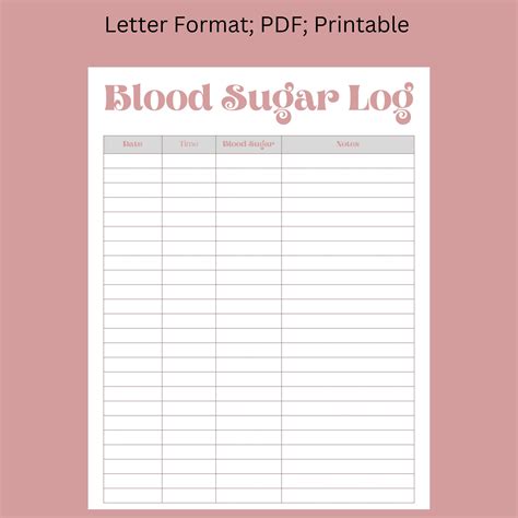 Blood Sugar Log, Printable, Blood Sugar Readings Tracker, Blood Glucose ...