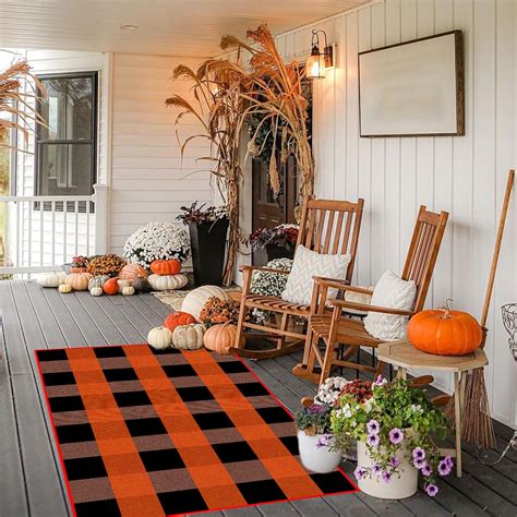 Hand-Woven Fall Outdoor Rug, Plaid Layered Door Mat for Front Porch ...