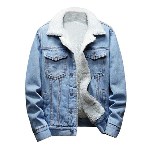 Mens Fleece Jean Jacket Winter Cotton Sherpa Lined Denim Trucker Jacket ...