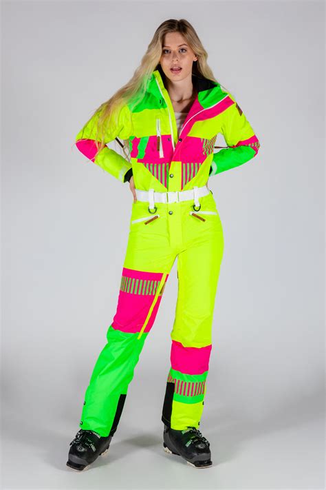 Womens Neon Yellow Retro Ski Suit | The Cat Track Fever