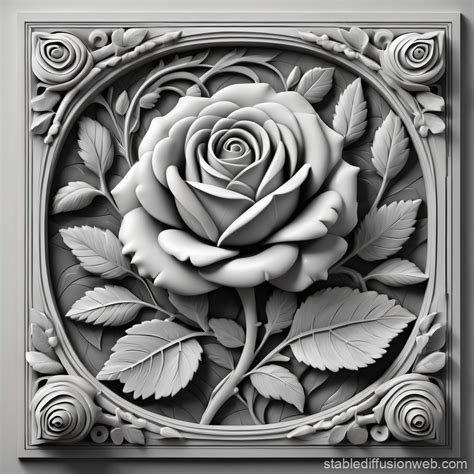 Intricate Grayscale Bas-Relief Rose Sculpture | Stable Diffusion Online