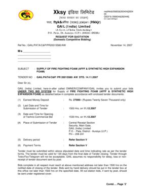 Fillable Online Supply Of Fire Fighting Foam (Afff & Synthetic - GAIL ...