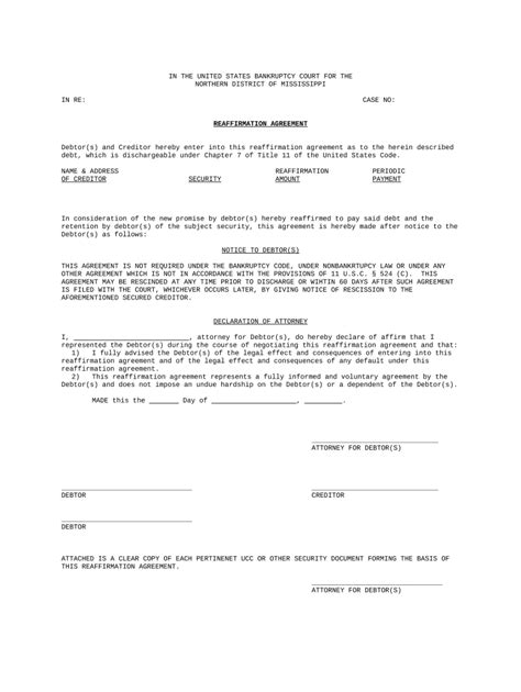 US Bankruptcy Reaffirmation Agreement - Blank Fillable Template | Fill ...