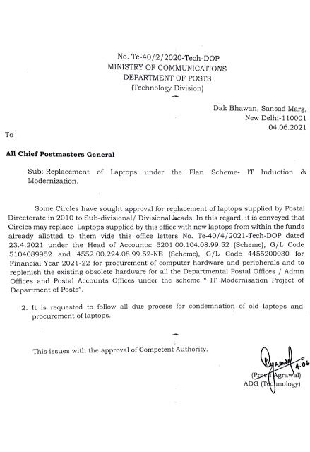 Replacement of Laptop under the Plan Schemes - IT Induction and ...