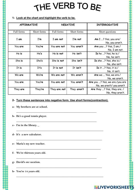 To Be Worksheet 的图像结果