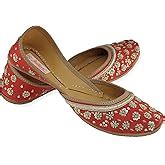 Fulkari Women's Mirror Peach Gold Genuine Soft Leather Embroidered ...