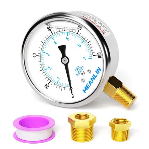 MEANLIN MEASURE Stainless Steel 1/4" NPT 2.5" FACE DIAL Liquid Filled ...