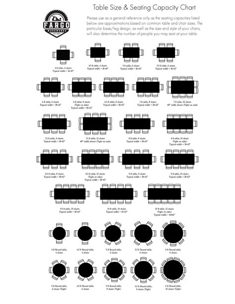 Image result for Table Size and Seating Chart