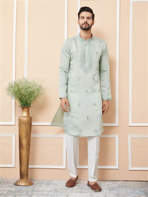 Pastel Green Embroidered Chanderi Silk Straight Kurta – See Designs