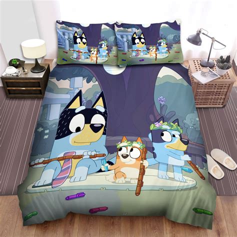 Bluey Dad Teaching Bluey & Bingo Bed Sheets Spread Duvet Cover Bedding ...
