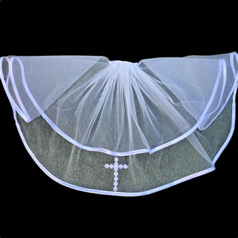 GownLink's Exquisite 2 Tier Veil with Flower Cross, Perfect for First