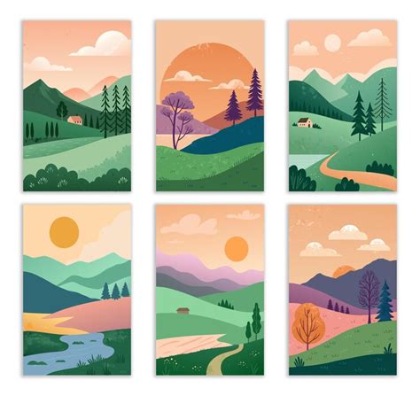 Stylish watercolor minimalist landscape cover collection | Premium Vector