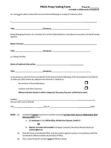 Fillable Online PRCA PROXY VOTING FORM - Dublin Fax Email Print - pdfFiller